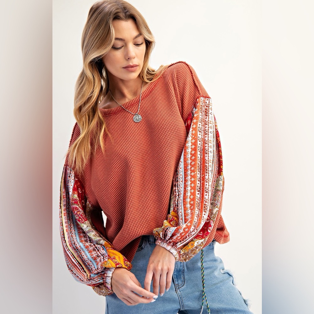 Easel Rust and Multicolor Boho Top
